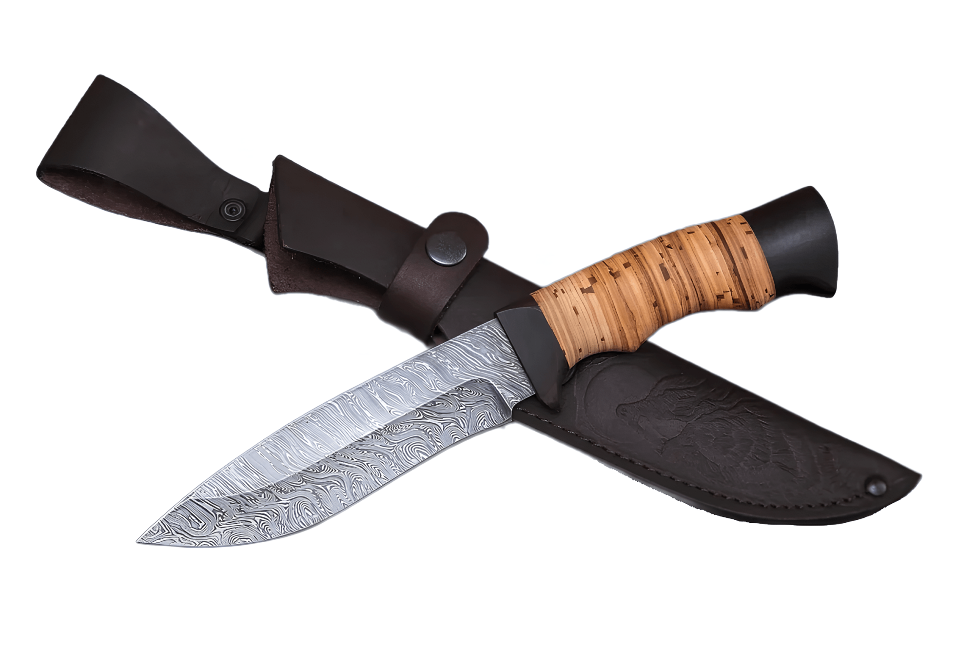 Нож Близнец из дамасской ст., береста, граб